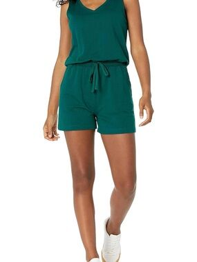Amazon Essentials Women's Dark Green Sleeveless Romper with Drawstring